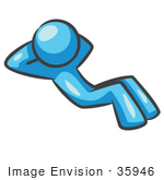 #35946 Clip Art Graphic Of A Sky Blue Guy Character Doing Situps