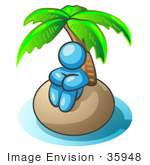 #35948 Clip Art Graphic Of A Sky Blue Guy Character On An Island