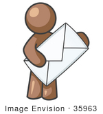 #35963 Clip Art Graphic Of A Brown Guy Character Carrying An Envelope