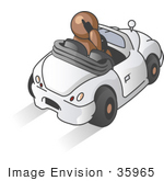 #35965 Clip Art Graphic Of A Brown Guy Character Driving And Talking On A Phone