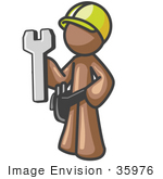 #35976 Clip Art Graphic Of A Brown Guy Character Holding A Wrench