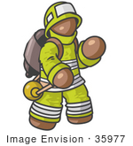 #35977 Clip Art Graphic of a Brown Guy Character Fireman by Jester Arts