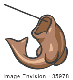 #35978 Clip Art Graphic Of A Brown Fish On A Hook