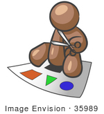 #35989 Clip Art Graphic Of A Brown Guy Character Cutting Out Shapes
