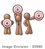#35990 Clip Art Graphic Of Brown Guy Characters Holding Targets