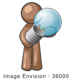 #36000 Clip Art Graphic Of A Brown Guy Character Holding A Light Bulb