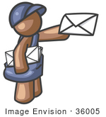 #36005 Clip Art Graphic Of A Brown Guy Character Delivering Mail