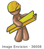 #36008 Clip Art Graphic Of A Brown Guy Character Carrying A Construction Beam
