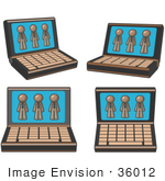 #36012 Clip Art Graphic Of Brown Guy Characters On Laptop Computers