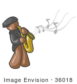 #36018 Clip Art Graphic Of A Brown Guy Character Playing Jazz With A Sax