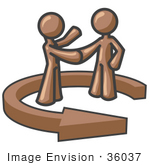 #36037 Clip Art Graphic Of Brown Guy Characters Shaking Hands In An Arrow