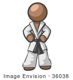 #36038 Clip Art Graphic Of A Brown Guy Character In A Karate Suit