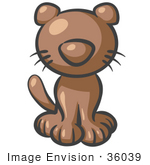 #36039 Clip Art Graphic Of A Brown Kitty Cat
