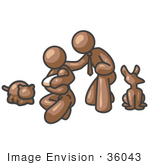 #36043 Clip Art Graphic Of A Brown Guy Character Family And Pets