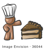 #36044 Clip Art Graphic Of A Brown Guy Character Chef With Cake
