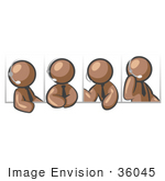 #36045 Clip Art Graphic Of Brown Guy Characters Talking On Headsets