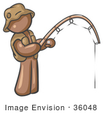 #36048 Clip Art Graphic Of A Brown Guy Character Fishing