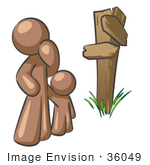 #36049 Clip Art Graphic Of A Brown Guy Character And Child At A Crossroads