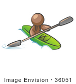 #36051 Clip Art Graphic Of A Brown Guy Character Kayaking