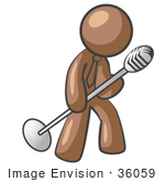 #36059 Clip Art Graphic Of A Brown Guy Character Singing On Stage