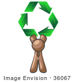 #36067 Clip Art Graphic Of A Brown Guy Character Holding Recycle Arrows