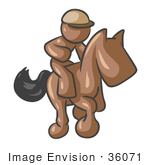 #36071 Clip Art Graphic Of A Brown Guy Character Jockey On A Horse