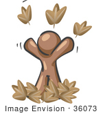 #36073 Clip Art Graphic Of A Brown Guy Character Throwing Leaves