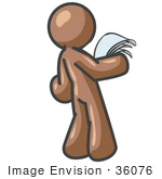 #36076 Clip Art Graphic Of A Brown Guy Character Reading Paperwork