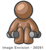 #36091 Clip Art Graphic Of A Brown Guy Character Lifting Weights