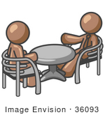 #36093 Clip Art Graphic Of Brown Guy Characters Sitting At A Table