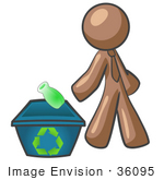 #36095 Clip Art Graphic Of A Brown Guy Character Recycling