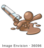 #36096 Clip Art Graphic Of A Brown Guy Character Spilling From A Test Tube