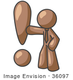 #36097 Clip Art Graphic Of A Brown Guy Character With An Exclamation Point