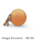 #36100 Clip Art Graphic Of A Brown Guy Character Pushing A Ball
