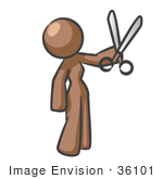 #36101 Clip Art Graphic Of A Brown Lady Character Holding Scissors