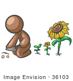 #36103 Clip Art Graphic Of A Brown Guy Character Planting Flowers
