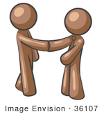 #36107 Clip Art Graphic Of Brown Guy Characters Shaking Hands