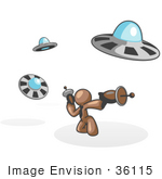 #36115 Clip Art Graphic Of A Brown Guy Character Fighting Ufos