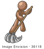 #36118 Clip Art Graphic Of A Brown Guy Character Mopping