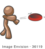 #36119 Clip Art Graphic Of A Brown Guy Character Throwing A Frisbee