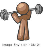 #36121 Clip Art Graphic Of A Brown Guy Character Lifting Barbells