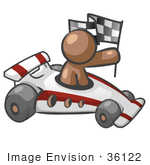 #36122 Clip Art Graphic Of A Brown Guy Character Racing A Car