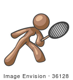 #36128 Clip Art Graphic Of A Brown Lady Character Playing Tennis