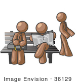 #36129 Clip Art Graphic Of Brown Guy Characters At A Bus Stop