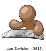 #36131 Clip Art Graphic Of A Brown Guy Character Reading An Open Book