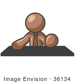 #36134 Clip Art Graphic Of A Brown Guy Character At A Desk