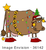 #36142 Clip Art Graphic Of A Christmas Cow Decorated Like A Tree