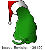 #36150 Clip Art Graphic Of A Green Chili Pepper Wearing A Christmas Santa Hat