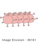 #36161 Clip Art Graphic Of A Chorus Line Of Chubby Pink Pigs