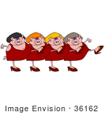 #36162 Clip Art Graphic Of A Chorus Line Of Chubby Pink Female Pigs In Heels And Dresses